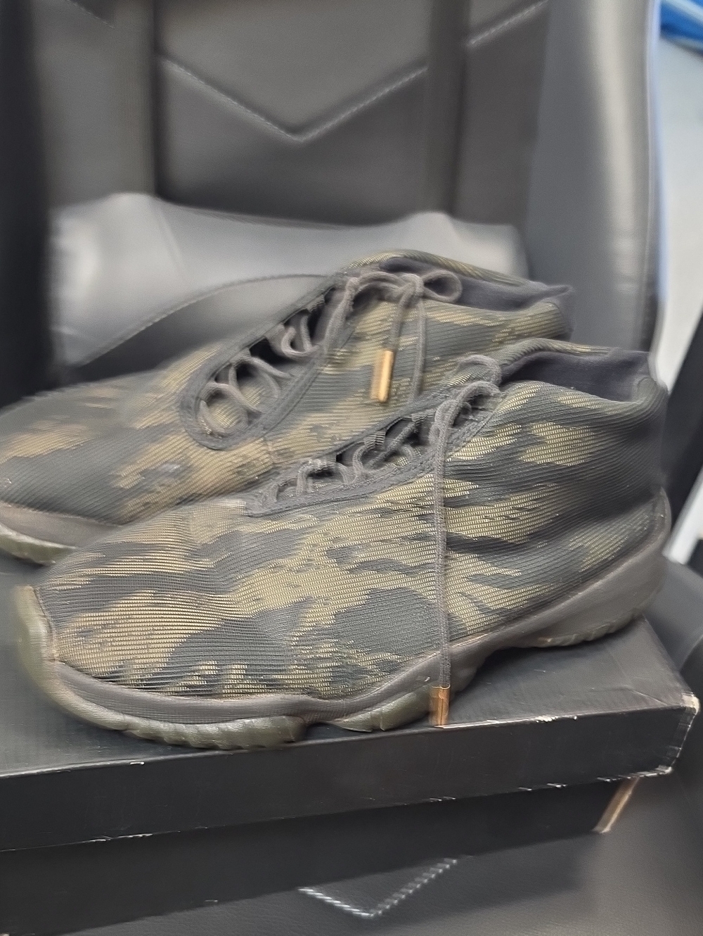 Jordan Men's Black and Olive Camouflage Knit High-Top Sneakers